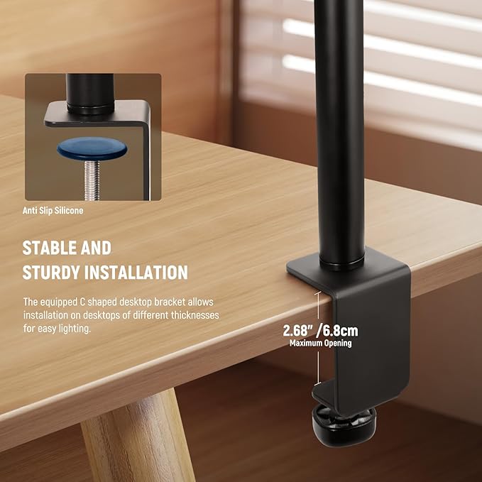 NEEWER Basics 18W 7" Desk Ring Light with Stand, Folding Arm, C Clamp, Full Screen LED Circle Ringlight for Video Conference Lighting Streaming Recording Makeup Phone Selfie Computer Laptop Zoom, R18