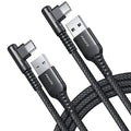 AINOPE USB C Cable Right Angle (2-Pack, 10ft+10ft) 3.1A Type C Charger Fast Charging, Resistant Nylon Braided USB A to USB C Charger Cable (Black)