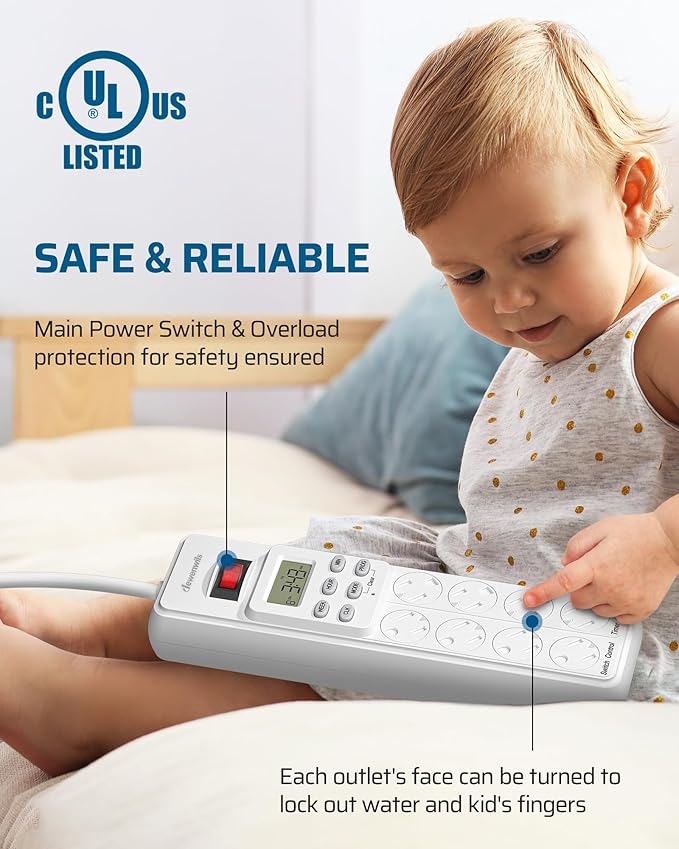DEWENWILS 8 Outlet Power Strip with Timer (4 Timed/4 Always On), Indoor Digital Timer Outlet for Reptile Light, Turtle Grow Light, Bearded Dragon Tank, Aquarium, 6ft Flat Plug Cord, 15A, UL Listed