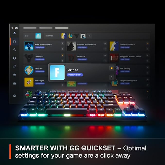 SteelSeries Apex Pro TKL Gen 3 OmniPoint 3.0 HyperMagnetic Switches — Adjustable Actuation — Rapid Trigger — Game-Ready Presets — Protection Mode — Rapid Tap/SOCD — OLED — RGB — PBT Keycaps — USB-C