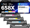 658X Toner Cartridge Set 4-Pack High Yield Replacement for HP 658X 658A W2000X W2001X W2002X W2003X Compatible for HP Color Laserjet Enterprise M751 M751dn M751n Printer Ink Black Cyan Yellow Magenta