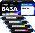 643A Toner Cartridge Set 4-Pack with Chip High Yield Replacement for HP 643A Q5950A Q5951A Q5952A Q5953A Compatible with HP Color Laserjet 4700dn 4700dtn 4700n Printer Ink (Black Cyan Yellow Magenta