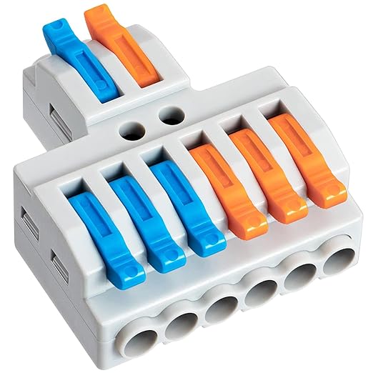 10PCS Lever Wire Connectors, Quick Wiring Cable Connectors, Compact Push-in Conductor Terminal Block (10PCS 2 in 6 Out)