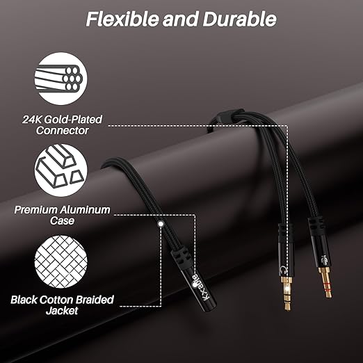 Headphone Splitter for Computer, 3.5mm Female to Dual 3.5mm Male Audio Splitter Cable, Stereo Jack Earphones Headset to PC Laptop Adapter, 1/8inch 2-in-1 Y Separator Aux Dongle Converters, 6FT