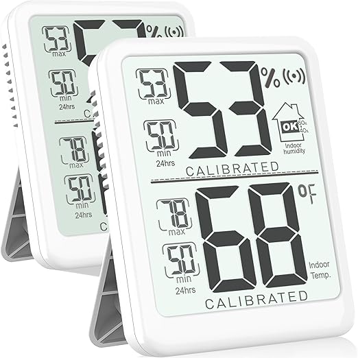 Antonki 2-Pack Room Thermometer, Digital Small Hygrometer Indoor Thermometer Humidity Gauge, Temperature Humidity Meter with Max/Min Record Monitor Sensor for Home, Plants - Battery Included