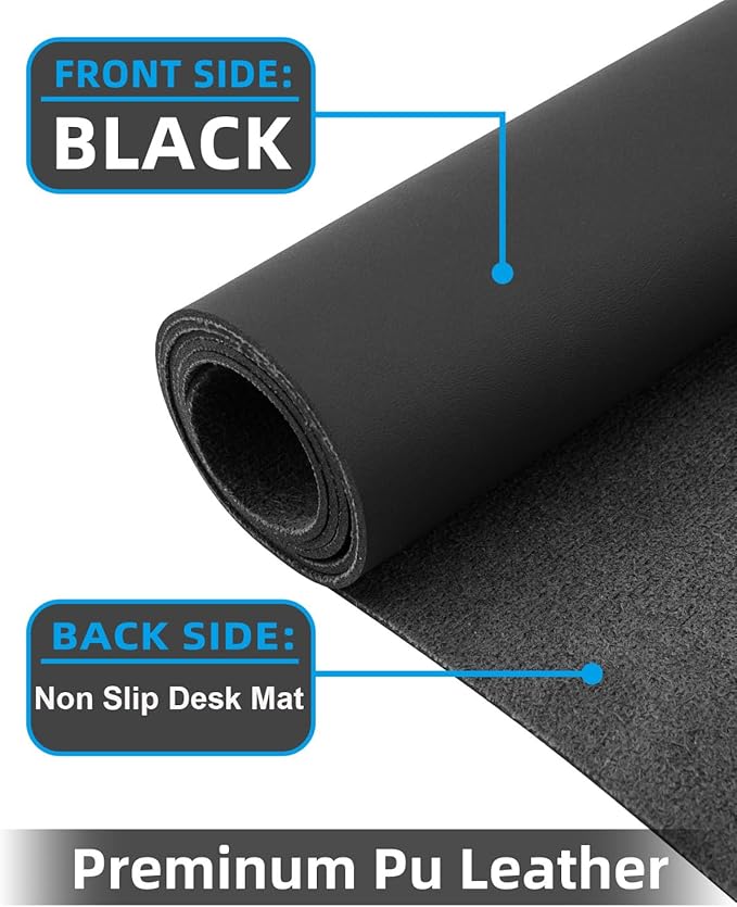 Leather Desk Pad Protector, Small Desk Mat,Office Desk mat,Computer and Laptop Mat, Non-Slip PU Leather Desk Blotter, Desktop Protector and Cover for Keyboard and Mouse(31.5"x15.7",Black)