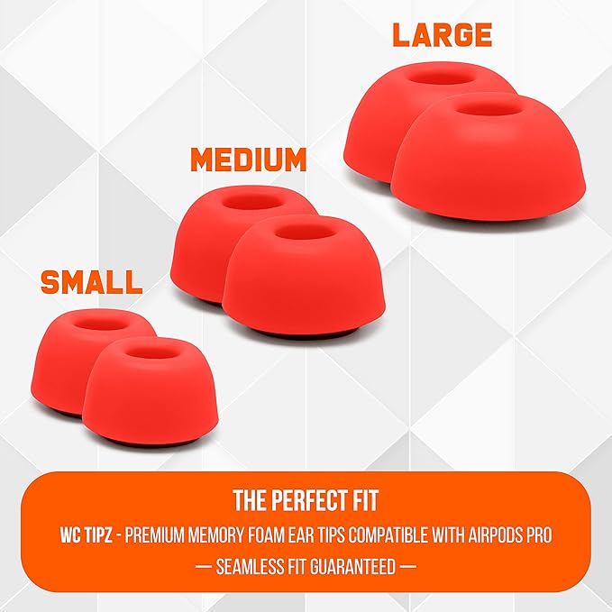 WC TipZ - Upgraded Memory Foam Ear Tips for Airpods Pro Made by Wicked Cushions | Improved Comfort, Tighter Seal, Better Foam Rebound Time | Fits Perfectly in Charging Case | Lava Red