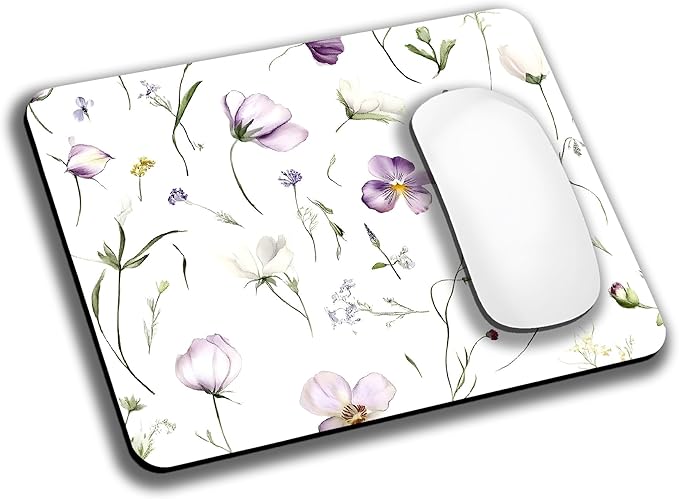 Purple Floral Potted Plants Mouse Pads for Desk, Portable Wireless Computer Mouse pad Small Design with Women, Non-Slip Rubber Base Laptop Mousepad 9.5" x 7.9" Smooth Surface for Office & Travel