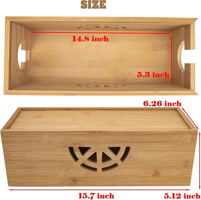 Cable Management Box,Cord Organizer Box,Bamboo Cable Organizer Box for fit Desk Computer USB Behind TV Home Hall Computer Power