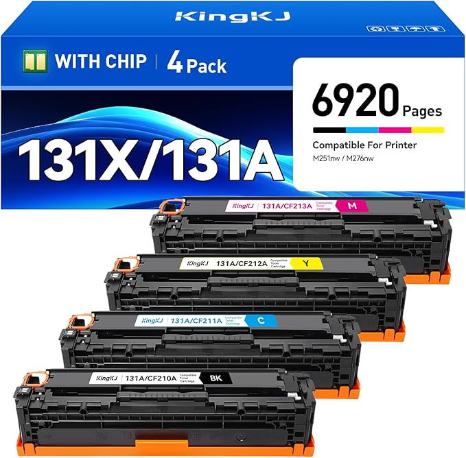 131A 131X High Yield Toner Cartridge 4-Pack Black Cyan Yellow Magenta Replacement for HP 131A CF210A CF211A CF212A CF213A Compatible for HP LaserJet Pro 200 color MFP M276nw M276n M251nw M251n Printer