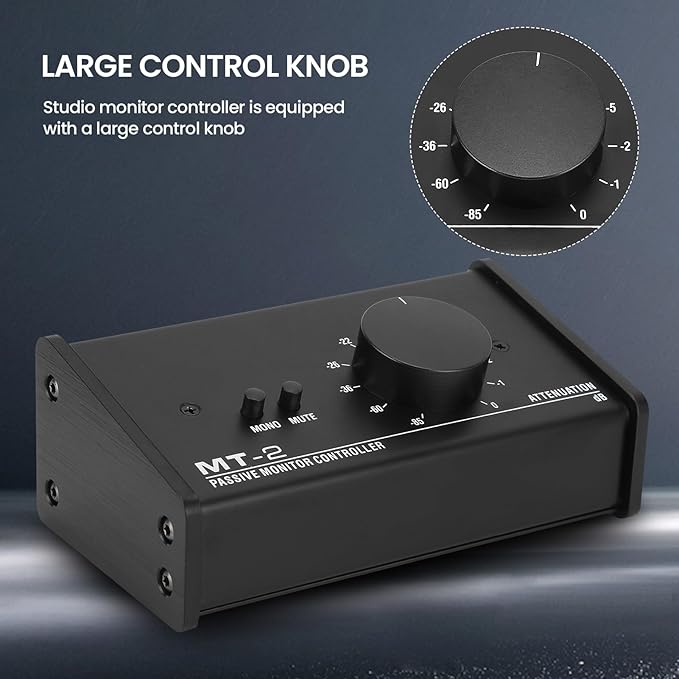 Passive Monitor Controller,Mute Control Large Control Knob Passive Stereo Monitor Controller,Pure Signal Passive Volume Controller,for Studio Monitor