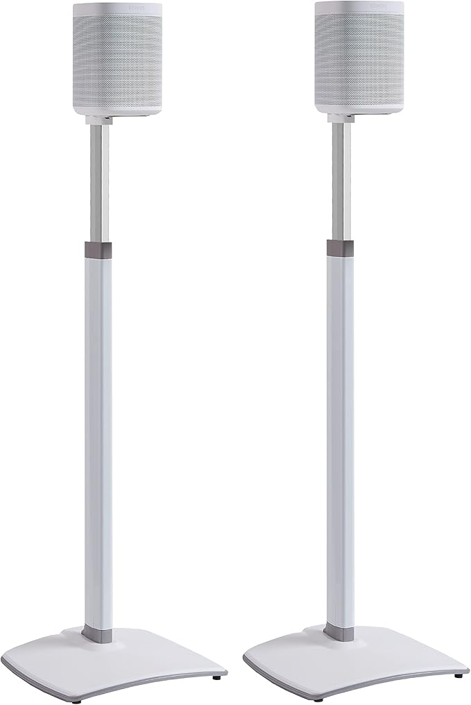 SANUS Adjustable Height Wireless Speaker Stands Designed for Sonos One, One SL, and Play:1 - Tool-Free Adjustment up to 16" and Built-in Cable Management (White)