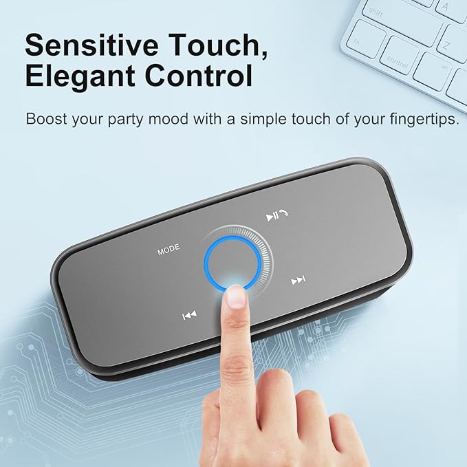 DOSS SoundBox Touch Wireless Bluetooth Speaker with 12W HD Sound and Bass, IPX5 Water-Resistant, 20H Playtime, Handsfree, Portable for Office, Home, Outdoor, Travel- Grey