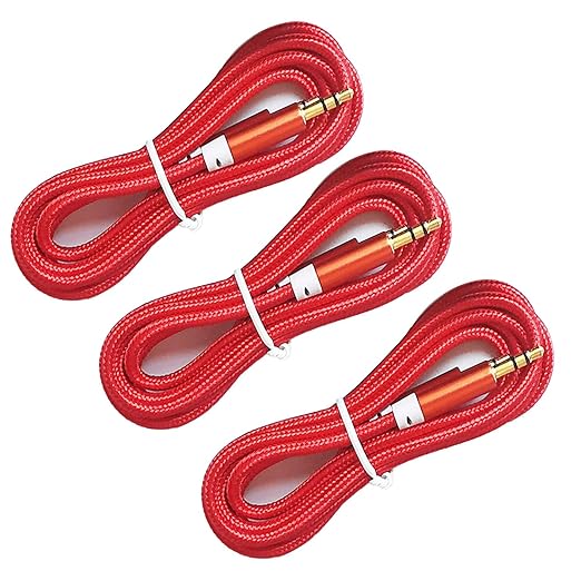 3.5mm Nylon Braided Stereo Audio Cable,(3 Pack) 4.9ft/1.5m Male to Male Aux Cord Audio Cord Compatible iPhones, iPads and Other 3.5mm DC Plug Port Device (Red)