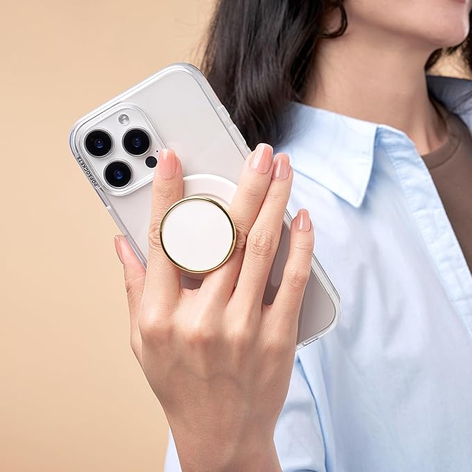 PopSockets Phone Grip for MagSafe with Kickstand, Magnetic Stand, Swappable Top, Secure Hold for iPhone MagSafe Cases, Phone & Tablet Grip, Cute PopSockets - Enamel Coconut Crème