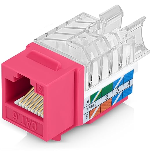 Everest 45° Angled RJ45 Cat6 Keystone Jacks 50-Pack in Pink - Slim Profile Female RJ45 Connectors - Cat 6 Keystone Jack - Compatible with 45° Angled Speed Termination Tool - 45Term (B0BL3GS7ZY)