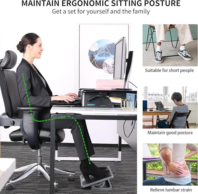 EUREKA ERGONOMIC Tilt Adjustable Footrest, Foot Rest for Under Desk at Work with Massage Surface, Office Foot Rest Under Desk with 20 Degree Tilt No Locking, Metal Frame