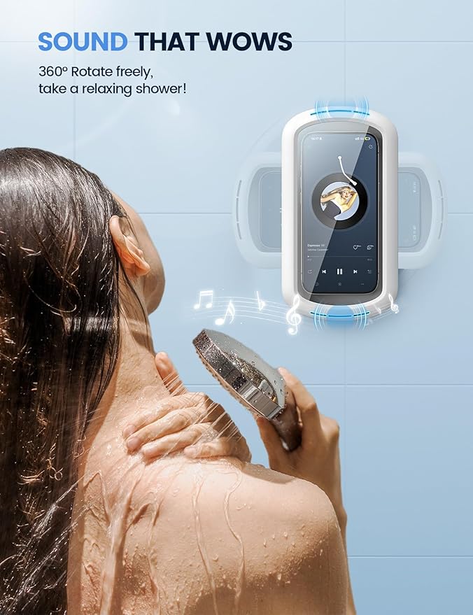Lamicall [Enhanced Sound Quality Shower Phone Holder Waterproof, Speaker Hole & 480° Rotation Shower Case Accessories, IPX6 Waterproof Wall Mount for iPhone 16 Pro Max, S25 Ultra, 4-7" Big Phones