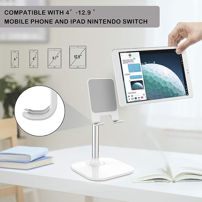 Doboli Cell Phone Stand, Phone Stand for Desk, Phone Holder Stand Compatible with iPhone and All Mobile Phones Tablet, Gifts for Adults Women Men Mom Wife, White