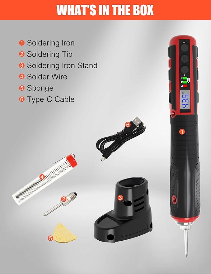 FrogBro Cordless Soldering Iron with Adjustable Cordless Temperature 392°F-842°F Type-C Fast Charging, LED Display, Portable Rechargeable Soldering Kit，Auto Sleep/Shut-Off & Safety Lock