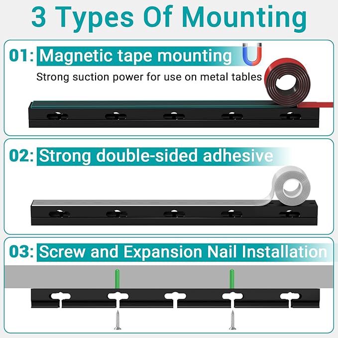 Cable Raceway - Magnetic Cable Management Under Desk with Upgraded Aesthetic Large Hole, Cord Organizer Kit for Hiding Computer, Gaming Desk, Network, Power Cord, TV - 8PCS 8x15.7in Black