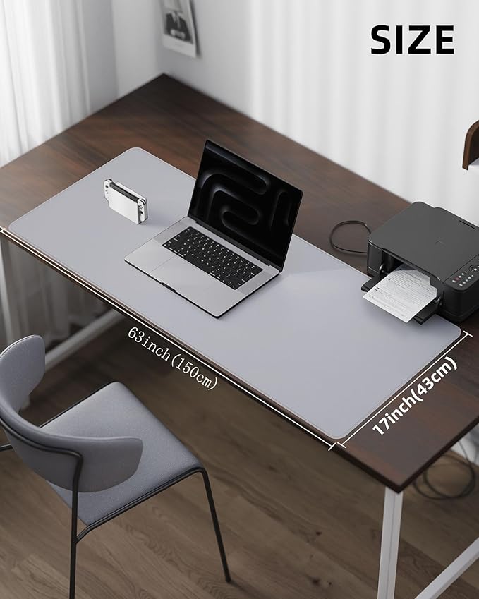 Extra Large Desk Mat 63"x17" - Non-Slip Office Desk Pad for Home & Work, Waterproof Keyboard Mouse Pad, Oversized Desk Protector for Laptop & Gaming (Light Grey)
