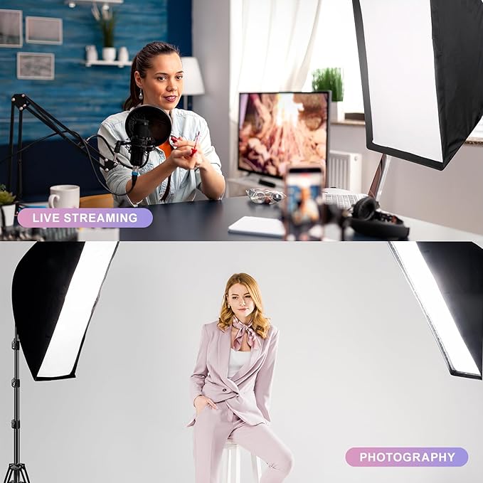 LimoStudio (LED Super Bright) 3400W Output Remote Control, 22 x 32 inch Softbox 85W Bulbs Light Kit, 3000K-5500K Adjustable Color & Brightness, 12600 Lumen, CRI>95, Soft Box Diffuser, AGG3214