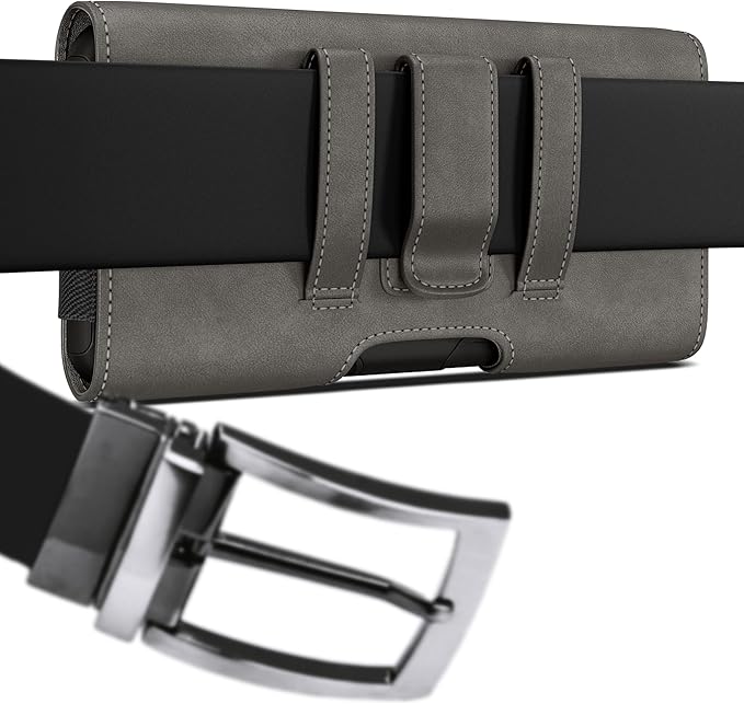 PiTau Holster for iPhone SE 8 7 6s 6, Premium Cell Phone Belt Holder Case with Clip Loops ID Card Carrying Pouch Cover for Men, (Fits Apple Phone with Case on) Pewter Small