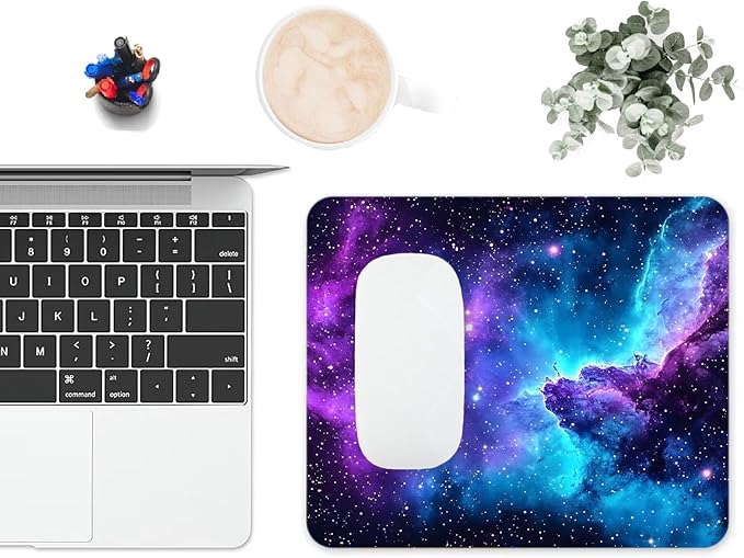 Mouse Pad, Cute Purple Nebula Galaxy Mouse Pads for Desk, 9.5" x 7.9" Non-Slip Rubber Base Computer Mousepad with Women, Portable Square Design for Wireless Mouse and Pad Laptop Office & Travel