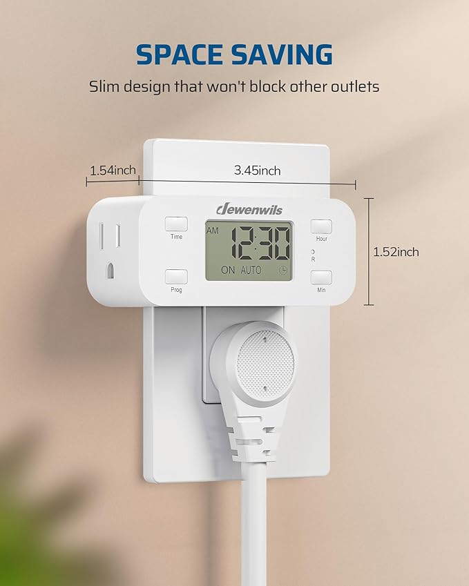 DEWENWILS 24 Hour Programmable Digital Timer Outlet, Timers for Electrical Outlets, Light Timer for Indoor Lamp Fan Aquarium, 1 Grounded Outlet, 125V/15A/1000W, 3 Prong, 1/2 HP, 1 Pack
