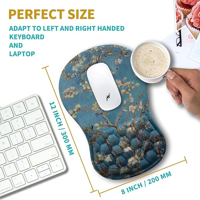 Hokafenle Ergonomic Mouse Pad Wrist Support, Wrist Rest Mousepad for Carpal Tunnel Pain Relief with Integrated Memory Foam Slope Massage Bulge (11.8x7.9 inch,Apricot Flower