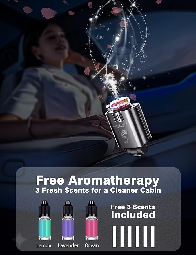 Retractable Car Charger USB C Fast Charging 120W, Car Accessories Cigarette Lighter Adapter with Aromatherapy Starlight, Car Charger iPhone16 15 14 13 12 11 Essentials Gift for Travelers, Men, Women