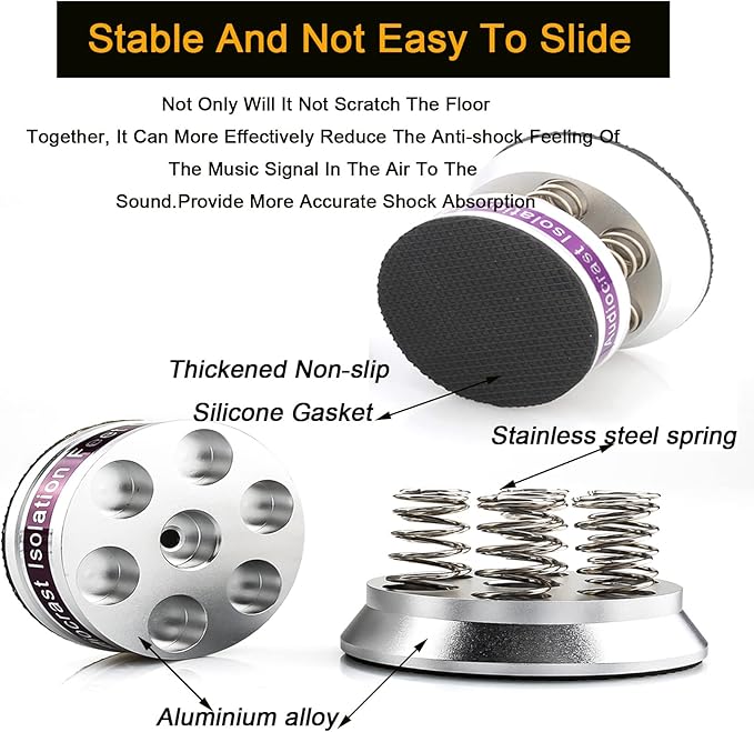 Tertullus 4 Pcs Speaker Isolation Feet 43mm×38.5mm Audio Shock Absorber Floor Protectors Dampening Pad Rubber Pads Anti-Vibration Pads for Turntable Amplifier DAC Subwoofer Audio Equipment