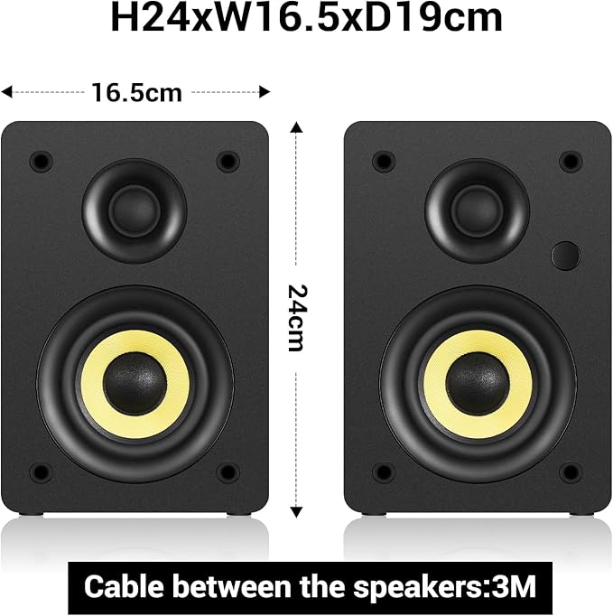 SW206 4” HiFi Bookshelf Speakers with Studio Mode, 80W Active, Bluetooth 5.4/Optical/Coaxial/TRS/Aux/24bit DAC USB, for Turntable TV PC Desktop, MDF Cabinet, Remote Control, Black