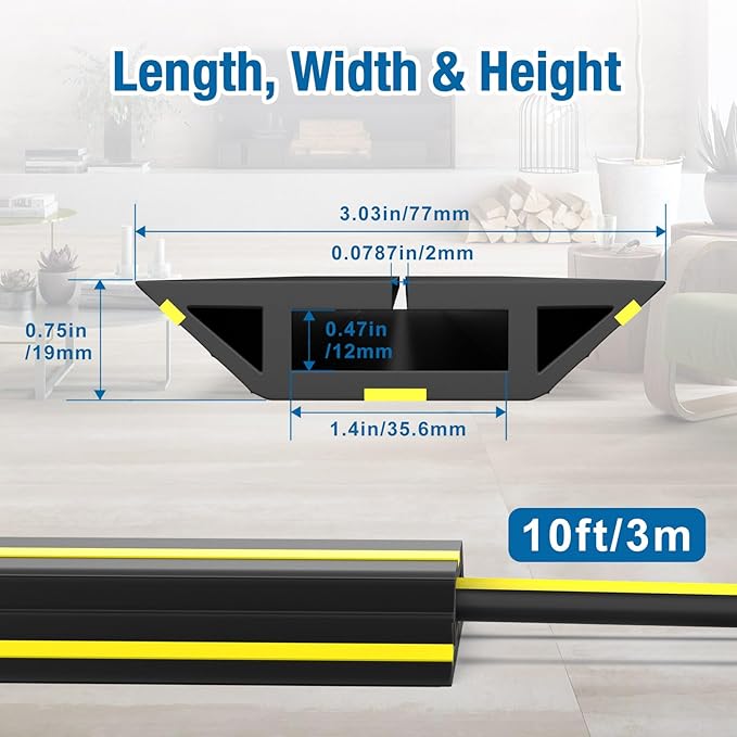Eapele 10 ft Floor Cable Cover Protector, Heavy Duty PVC Duct Easy to Unroll, Prevent Trip Hazard for Home Office or Outdoor Settings