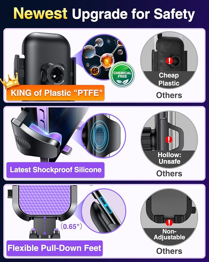 VANMASS Ultimate Car Phone Holder 2025【Military-Grade & Strongest Suction】 Phone Holder for Your Car【Patent & Safety Certs】 Windshield Dashboard Vent Cell Phone Car Mount for iPhone Samsung Android