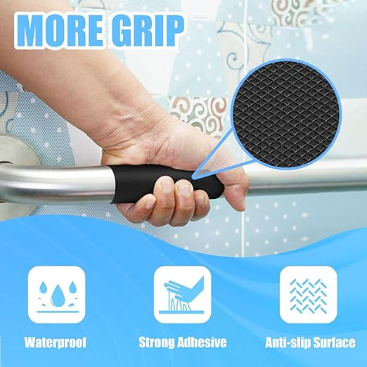 Rubber Grip Tape, Ultra-Thin Strong Adhesive Anti-Slip Waterproof Heat Resistant Wear-Resistant Cushion Pad, Making Handles or Contact Surfaces Safer, with Grip and Comfort (Black, 2In x 10Ft)