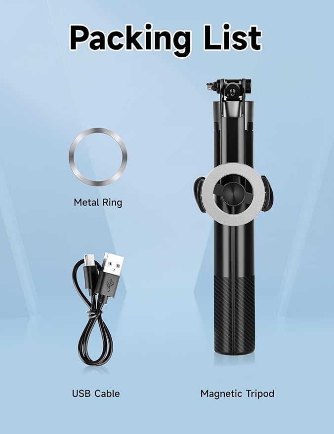 Magnetic Phone Tripod, 70" Selfie Stick Tripod for iPhone Magsafe with Rechargeable Remote & 2 in 1 Magnetic Holder, Portable Cellphone Stand for Recording Travel, Compatible with iPhone and Android