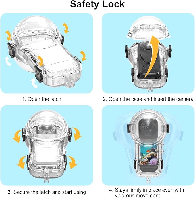 Invisible Dive Case for Insta360 X5, FotStdio Insta 360 X5 Waterproof Case 196ft Underwater Diving Housing Cover with Lens Guard Protective Sealed Shell Photography Housings Action Camera Accessories