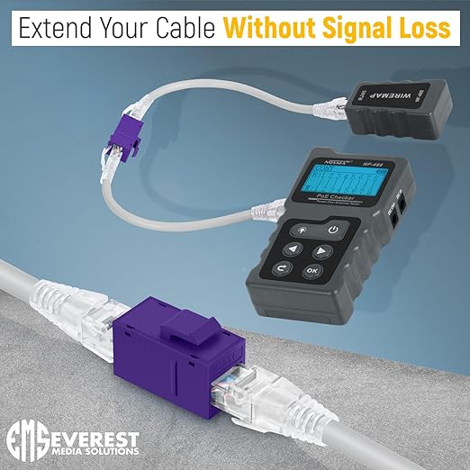 Everest Cat6 RJ45 Keystone Coupler (24-Pack) in Purple - RJ45 Coupler - Cat 6 Couplers - Female to Female Cat6 Keystone Jacks - Ethernet Couplers - Ethernet Cable Extender