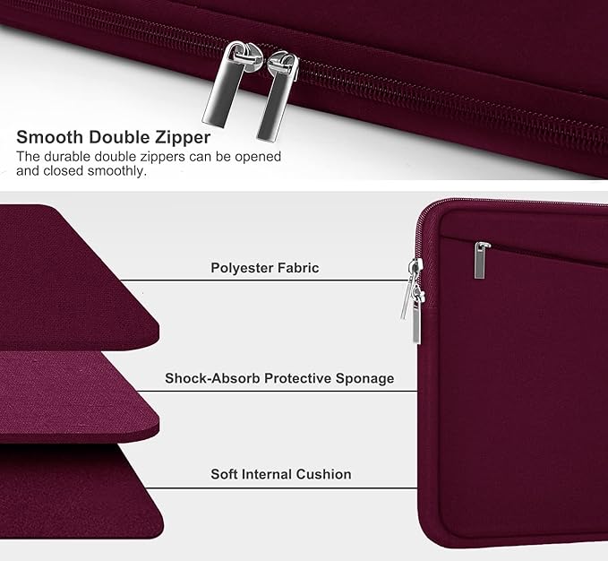 Laptop Sleeve 15.6 inch, Durable Computer Carrying Bag Protective Case Briefcase Handbag with Front Pocket, Slim Laptop Cover for 15.6 Inch HP, Dell, Lenovo, Asus, Notebook, Wine Red