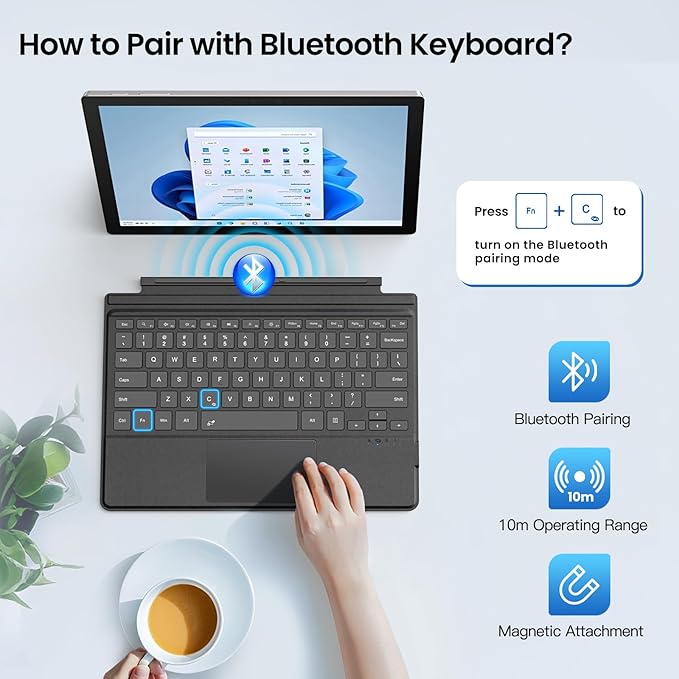 MoKo Type Cover Compatible with Microsoft Surface Pro 7 Plus 2021/ Pro 7 / Pro 6 / Pro 5 / Pro 4 /Pro 3, Lightweight Wireless Replacement Keyboard with Trackpad & Built-in Rechargeable Battery, Gray