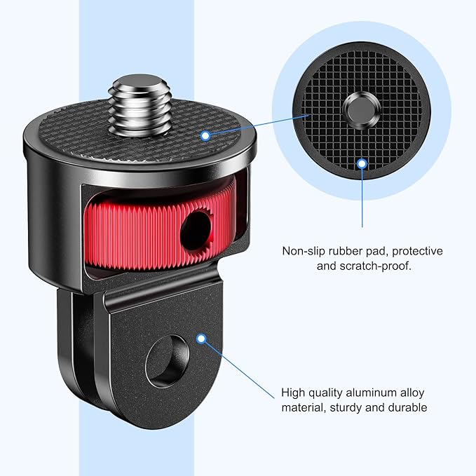 2 Pieces Camera Tripod Mount for Gopro Adapter 360°Adjustable Aluminum Alloy Conversion Adapter for GoPro Hero, Insta360, Sjcam Action Cameras and Other Standard 1/4 Accessories (GC-2)