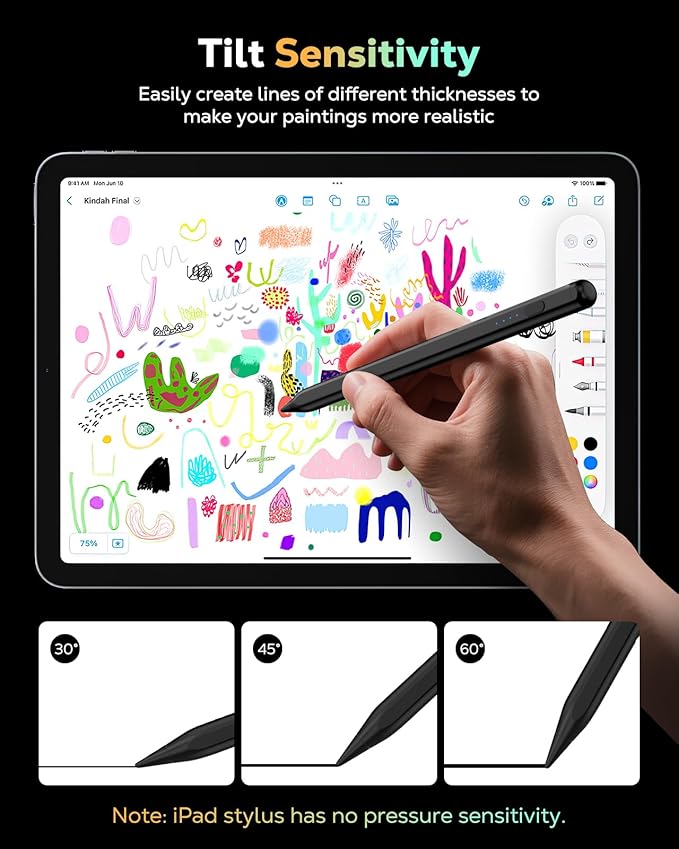 MoKo Pencil for iPad (A16) 11th 10th Gen, Stylus Pen for 2018-2025 Apple iPad 11/10/9/8/7/6/A16, Mini 7/6/5, Air M3/M2 11"/13"/5/4/3, Pro M4 13"/12.9"/11" Tilt Sensitivity, USB-C Fast Charging,Black