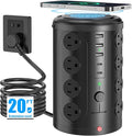 Tower Power Strip with 15W Wireless Charger, 20FT Extension Cord with Multiple Outlets, 16 AC Outlets & 5 USB (2 USB C) Charging Station Surge Protector for Office Home Dorm Room (Black)