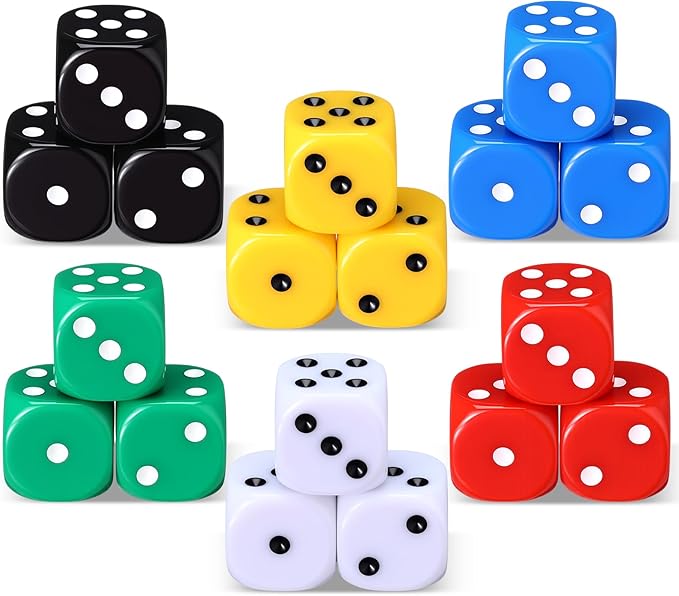 18 Pcs Casino Theme Party Dice Large Opaque Jumbo Acrylic D6 Dice for Casino, Craps, Table Games and Board Games(25 mm,Solid Color)