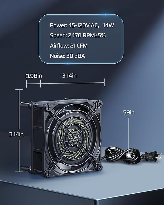 DEWENWILS 120V AC Quiet Muffin Fan, 80mm×25mm Waterproof Case Fan Cooling Fan with Speed Control, UL-Certified for DIY Cooling Exhaust Ventilation, Flame-Resistant, 2 Pack