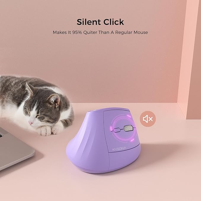 57° Ergonomic Wireless Tower Mouse, Vertical Quiet Ergo Mouse, Bluetooth(BT5.0,BT3.0)&2.4G, (800/1200/2400/2400/4000), 7 Buttons for Windows, macOS, iPadOS, Laptop, PC,Purple