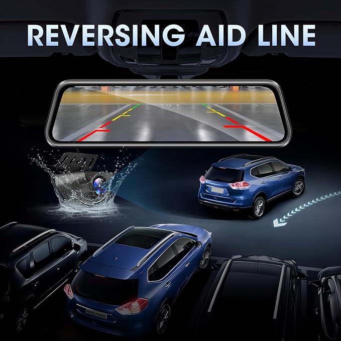 4K WiFi Rear View Mirror Camera 10’’ Mirror Dash Cam Front and Rear w Super Night Vision Dash Cam Mirror w 64G TF Card WiFi App Loop Recording G Sensor Waterproof Reversing Camera