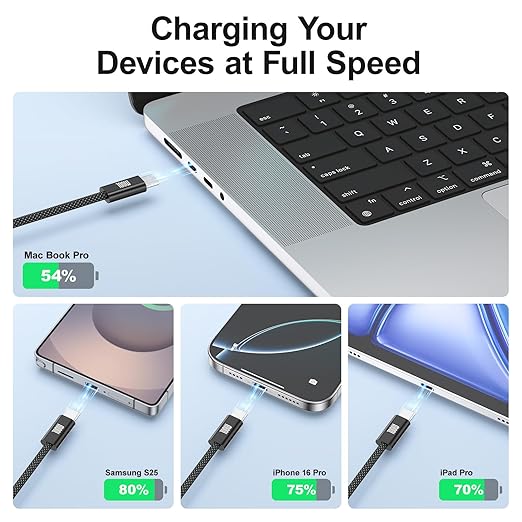 USB C to USB C Cable 3ft, 2-Pack 100W USBC to USBC Fast Charger Cord, Braided Type C to C Charger Cable Fast Charging for iPhone 17 16 15 Pro Max Plus,MacBook Pro,i Pad Pro,Samsung S25/S24 Ultra,Pixel